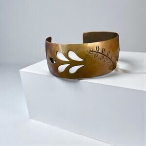 Vintage Copper Cutout Leaf Cuff Bracelet 1950s Mid Century Modern MCM Southwest